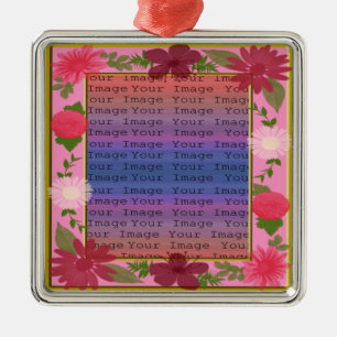 Rosa Flowers Anpassningsbar Square Silver Ornament