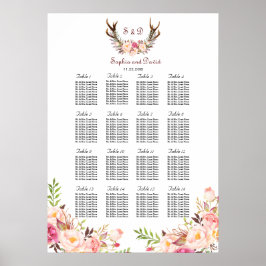 Rosa  Flowers Antlers Bröllop Sittdiagram Poster