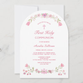 Rosa Flowers Arch First Communion Inbjudningar