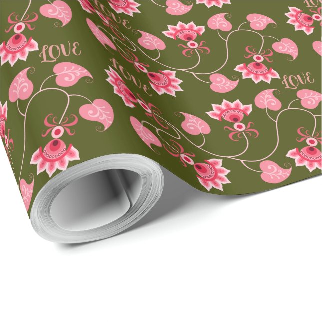 ROSA FLOWERS AS GIFT FÖR DIN ÄLSKARE PRESENTPAPPER (Rullad Hörn)