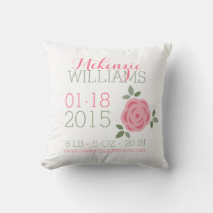 Rosa Flowers Baby Birth Notice Kudde