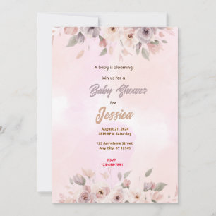 Rosa Flowers Baby Shower Inbjudningar