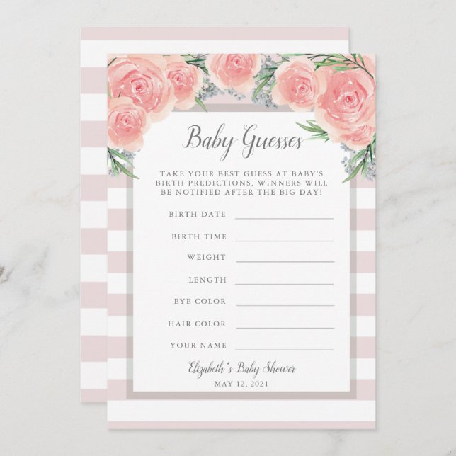 Rosa Flowers Baby Shower-spel Inbjudningar (Fram/baksida)