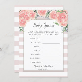 Rosa Flowers Baby Shower-spel Inbjudningar