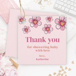 Rosa Flowers Baby Shower Tack Gåvor Etiketter