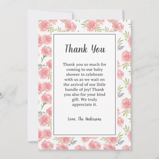 Rosa Flowers Baby Shower - tackkort Tack Kort (Framsida)