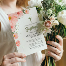 Rosa Flowers Baptism Inbjudningar