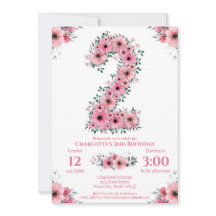 Rosa Flowers Big 2nd Birthday Girl Grönt Foliage