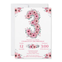 Rosa Flowers Big 3rd Birthday Girl Grönt Foliage