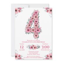 Rosa Flowers Big 4e födelsedagen Girl Grönt Foliag