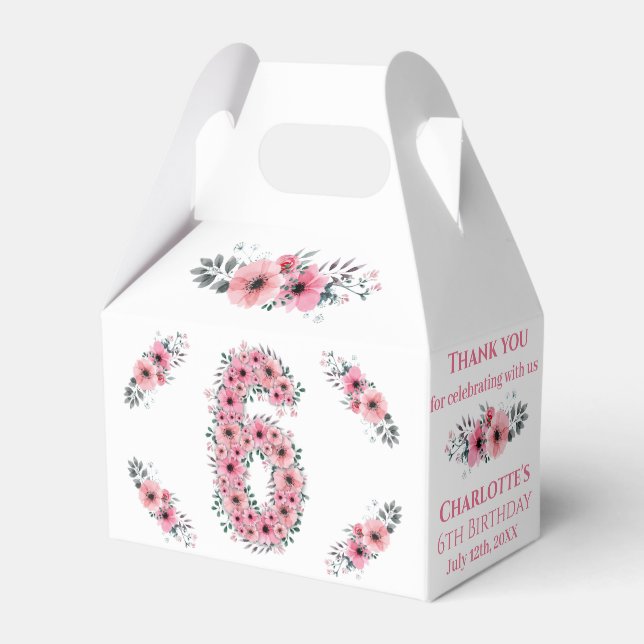 Rosa Flowers Big 6e Birthday Girl Grönt Foliage Presentaskar (Framsidan Sidan)