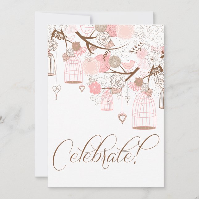 Rosa Flowers & Birdcages Birthday Investigations Inbjudningar (Framsida)