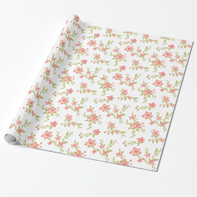 Rosa Flowers Birthday Presentpapper (Utrullad)