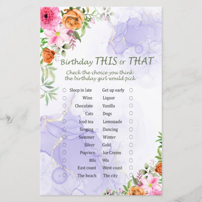 Rosa Flowers Birthday this or the Game (Framsida)