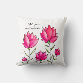 Rosa Flowers Bläck Watercolor Artsy Anpassningsbar Kudde