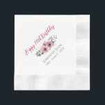 Rosa Flowers Blommigt 70th Birthday Anpassningsbar Pappersservett<br><div class="desc">Söt personlig blommigt 70:e födelsedagsfestens napkin med rosa blommor. Anpassa med namn och datum.</div>