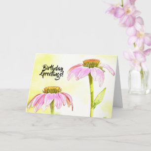 Rosa Flowers Blommigt Art Birthday Card Kort