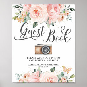 Rosa Flowers Blommigt Birthday Guest Bok Photo Sig Poster