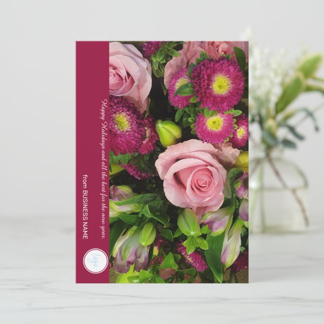 ROSA FLOWERS BLOMMIGT BOUQUET HELGDAG Business JUL Julkort (Stående Fram)