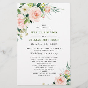 Rosa Flowers Blommigt Bröllop Ceremony Program