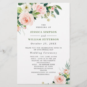 Rosa  Flowers Blommigt Bröllop Ceremony Program