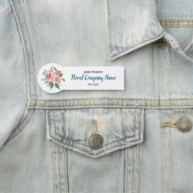 Rosa Flowers - Blommigt Company - Customized Namnbricka (På plats)
