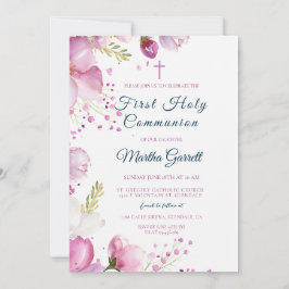 Rosa Flowers Blommigt Dotter First Heliga Communio Inbjudningar