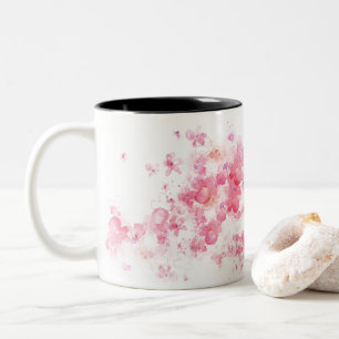 Rosa Flowers Blommigt Watercolor Abstrakt Art Två-Tonad Mugg