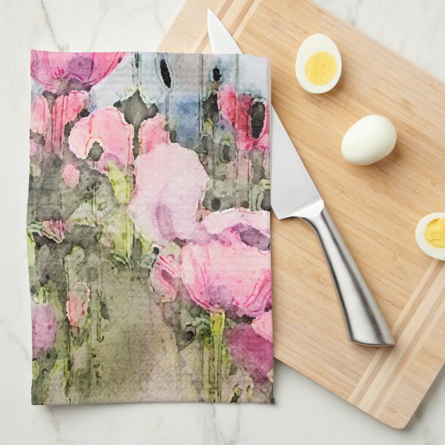 Rosa Flowers Blommigt Watercolor Art Kökshandduk (Vikt i Fjärdedel)