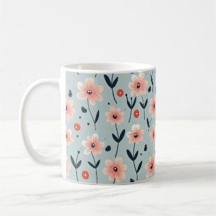 Rosa Flowers Blommönster Kaffemugg