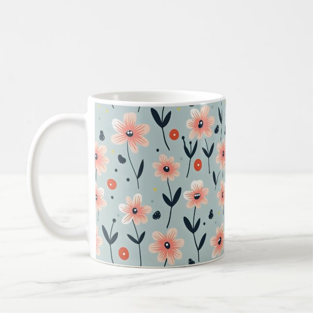 Rosa Flowers Blommönster Kaffemugg (Vänster)