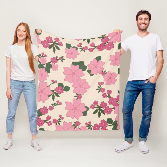 Rosa Flowers, Blommönster, Mönster av blommor Fleecefilt (På plats)