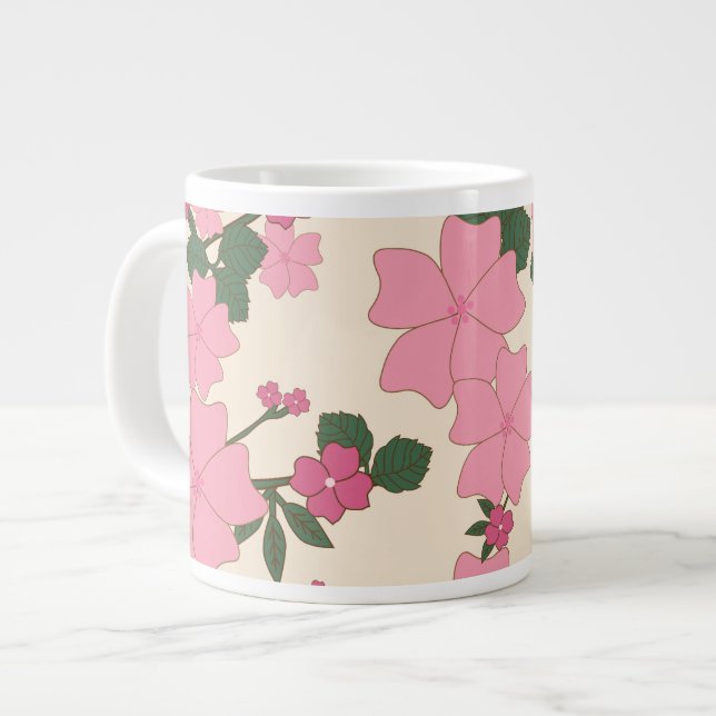 Rosa Flowers, Blommönster, Mönster av blommor Jumbo Mugg (Framsida vänster)