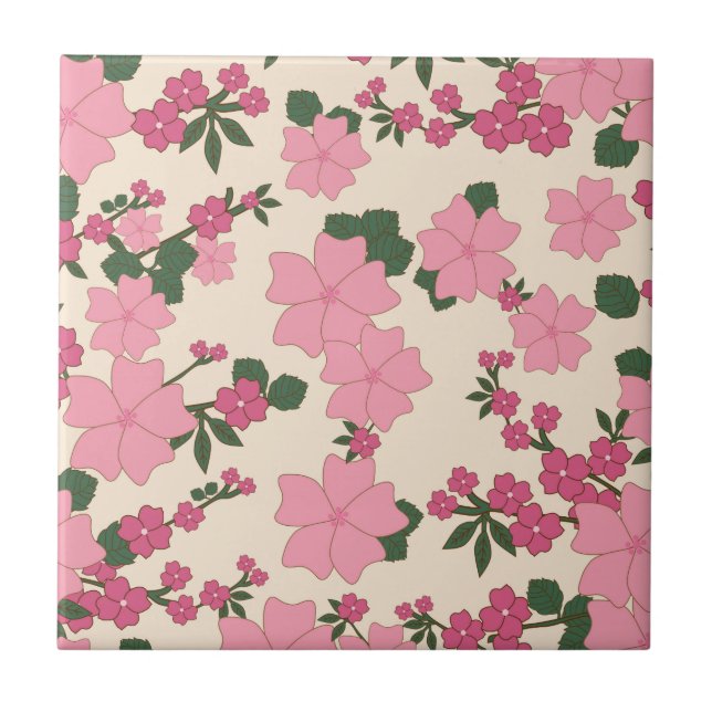 Rosa Flowers, Blommönster, Mönster av blommor Kakelplatta (Framsidan)