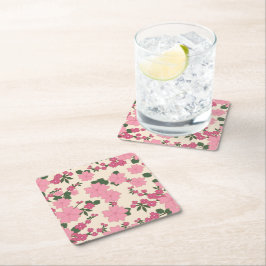 Rosa Flowers, Blommönster, Mönster av blommor Underlägg Papper Kvadrat