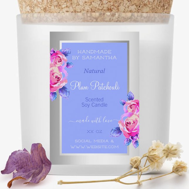Rosa Flowers Blue Product Label Candles Beauty & Mat Etikett (Skapare uppladdad)