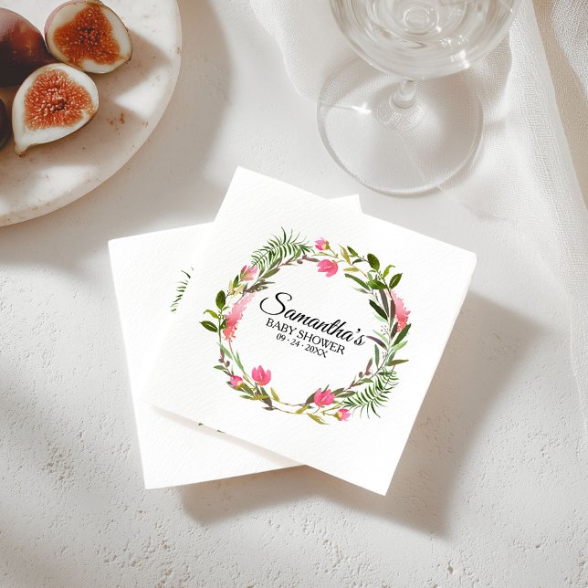 Rosa Flowers Boho Blommigt Wand Baby Shower Pappersservett (Skapare uppladdad)