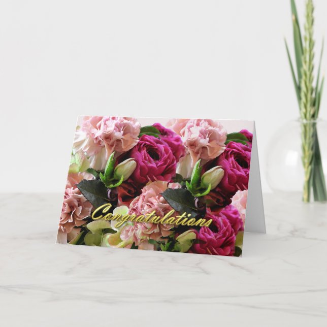 Rosa Flowers Bröllop Grattis Card Kort (Framsida)