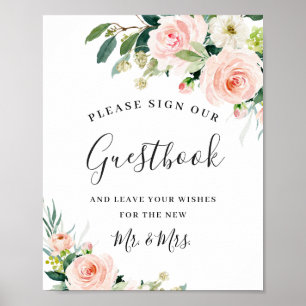  Rosa Flowers Bröllop undertecknar vår gästbok Poster
