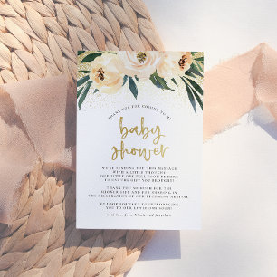 Rosa Flowers & Brushed Guld Baby Shower Tack Kort