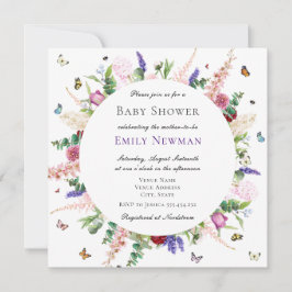 Rosa Flowers & Butterflies Baby Shower Inbjudningar