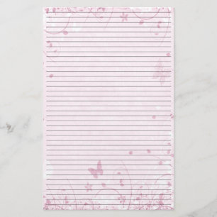 Rosa Flowers Butterflies Lining Stationery Papper