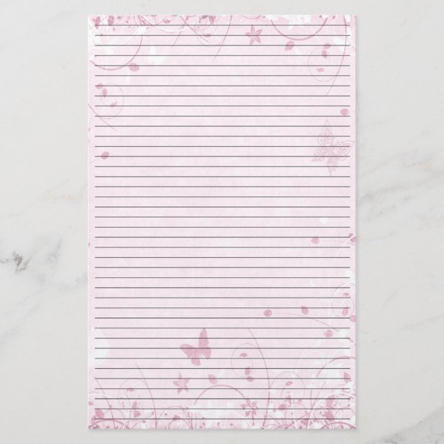 Rosa Flowers Butterflies Lining Stationery Papper (Framsida)