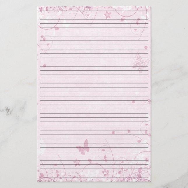 Rosa Flowers Butterflies Lining Stationery Papper (Framsida)