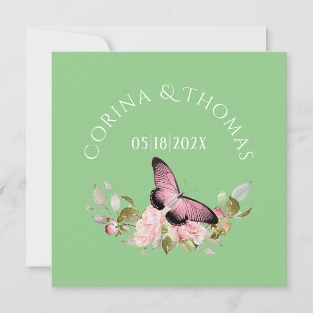 Rosa Flowers & Butterfly på Grönt Bröllop (Framsida)