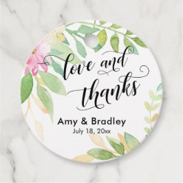 Rosa Flowers & Calligraphy Kärlek och Tack Bröllop Gåvor Etiketter