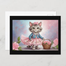 Rosa Flowers Cat i Dress med Flower Basket