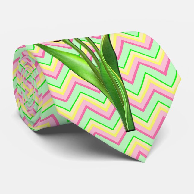 Rosa Flowers Chevron strippat flerfärgat däck Slips (Rullad)