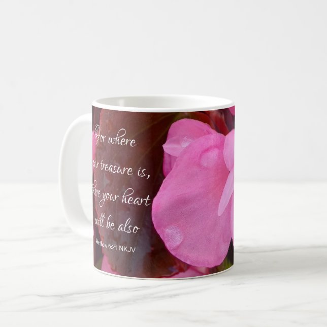 Rosa Flowers Christian Bible Verse Kaffemugg (Framsida vänster)
