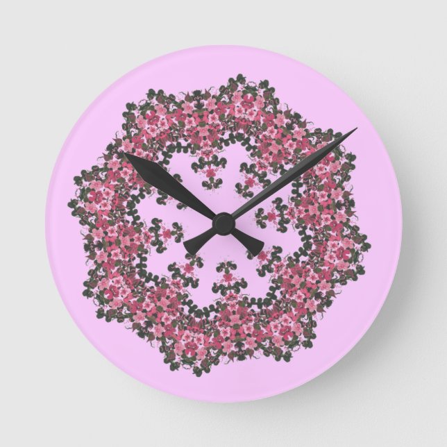 Rosa Flowers Clock Rund Klocka (Framsida)